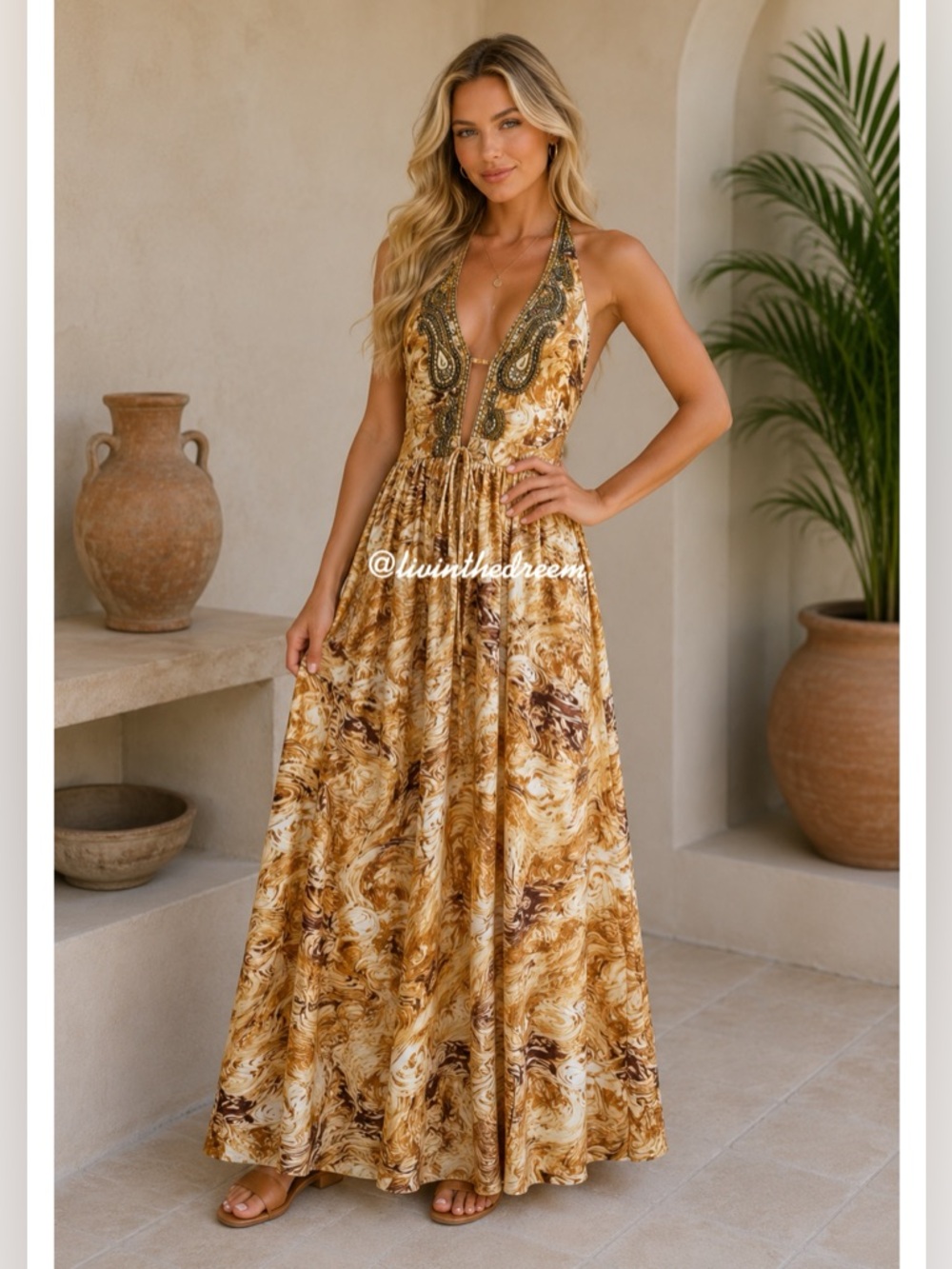 Manish Vaid Crystal Rhinestone Embellished Halter Maxi Dress One Size